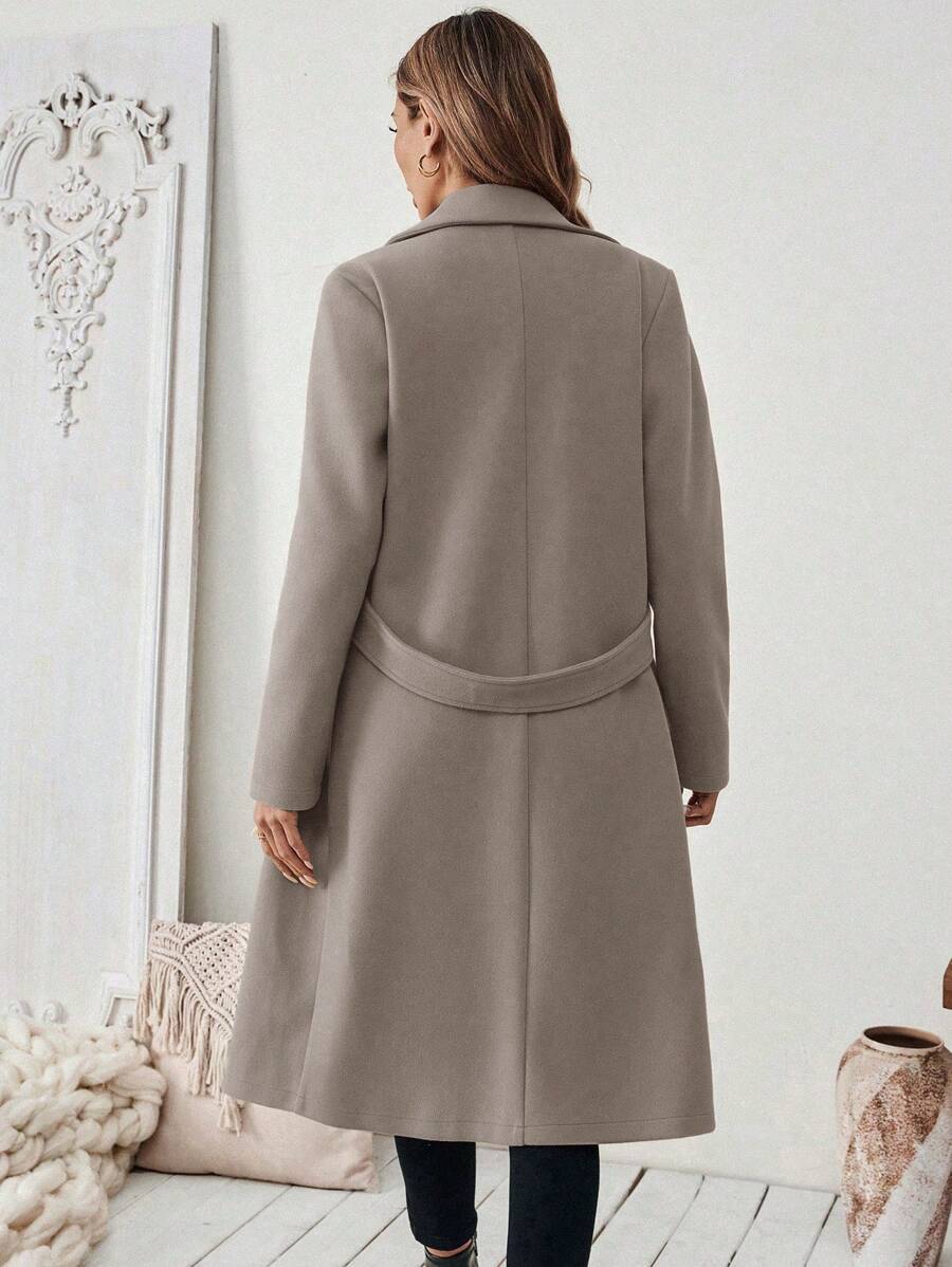 Leocadia Notched Lapel Double-Breasted Tailored Overcoat - Rust Brown