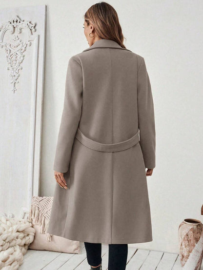 Leocadia Notched Lapel Double-Breasted Tailored Overcoat - Rust Brown