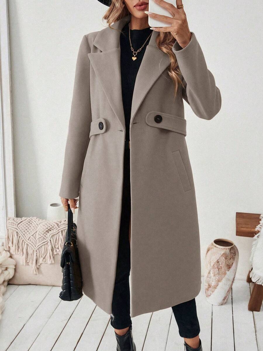 Leocadia Notched Lapel Double-Breasted Tailored Overcoat - Dusty Blue