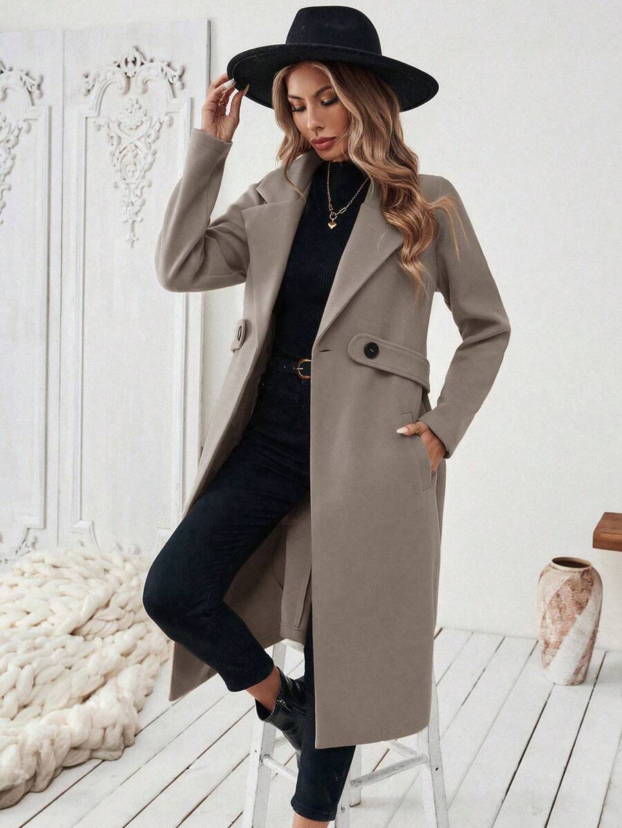 Leocadia Notched Lapel Double-Breasted Tailored Overcoat - Yellow