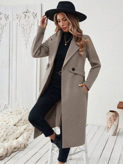 Leocadia Notched Lapel Double-Breasted Tailored Overcoat - Yellow