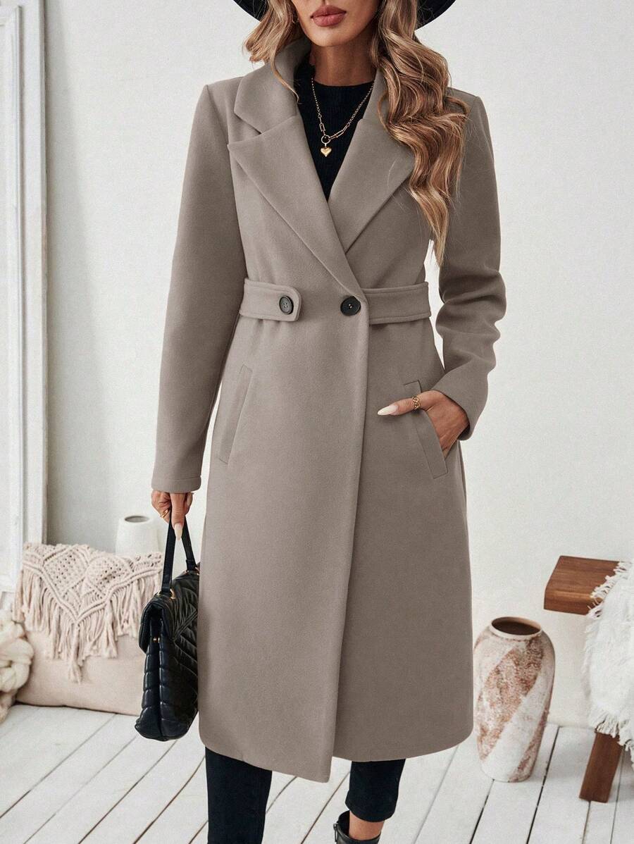 Leocadia Notched Lapel Double-Breasted Tailored Overcoat - Purple