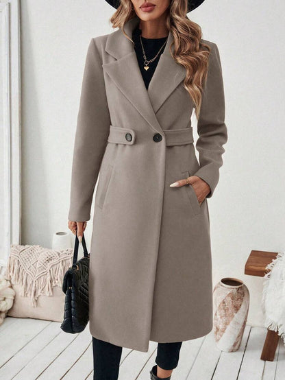 Leocadia Notched Lapel Double-Breasted Tailored Overcoat - Purple