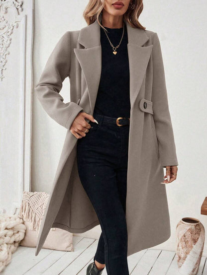 Leocadia Notched Lapel Double-Breasted Tailored Overcoat - Khaki