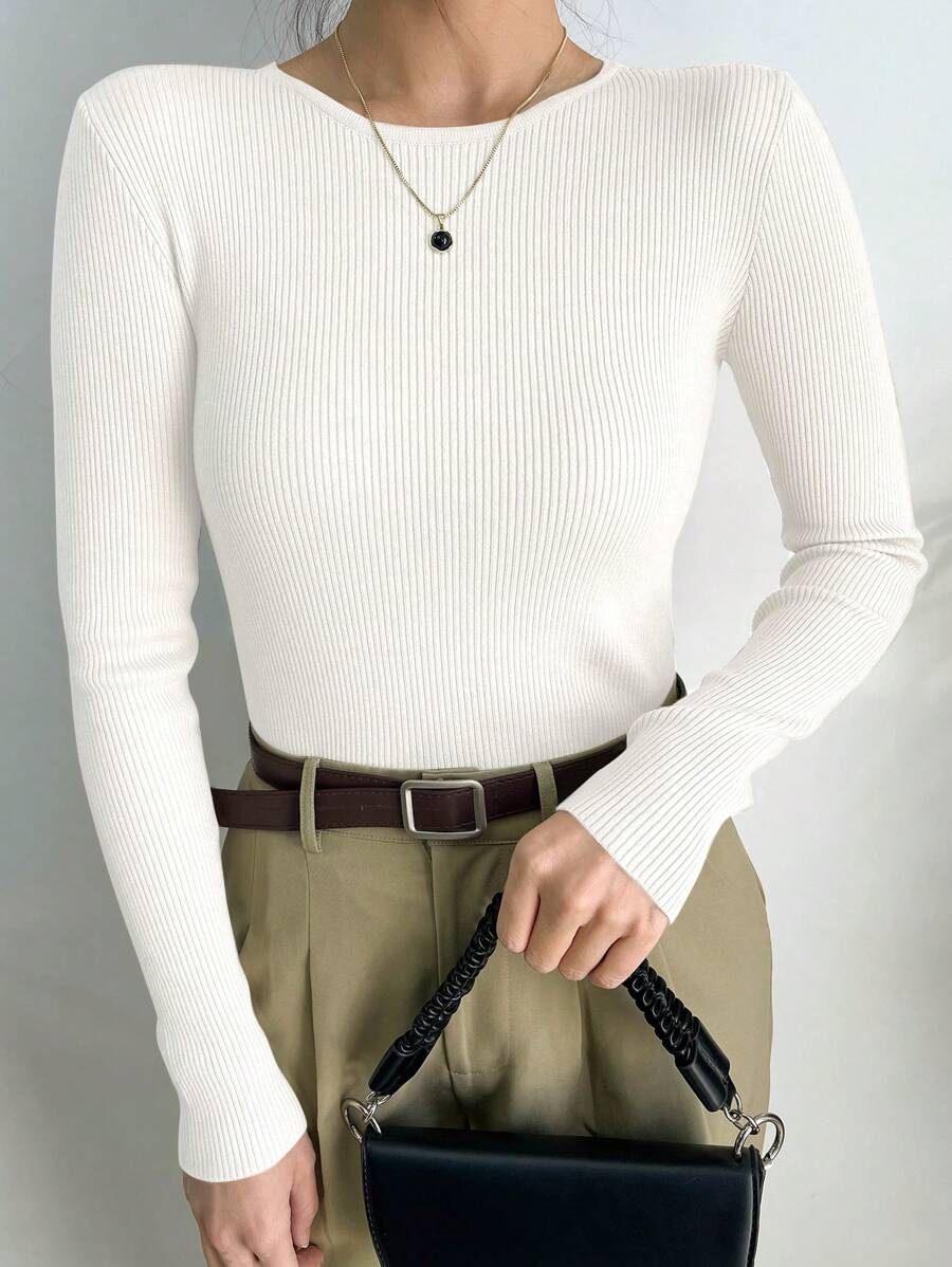 Krakow Ribbed Knit Crew Neck Fitted Pullover Sweater