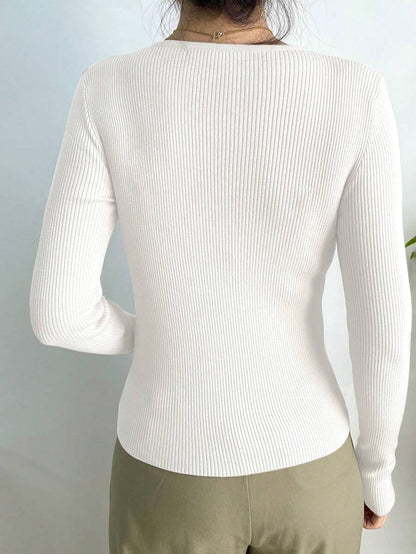 Krakow Ribbed Knit Crew Neck Fitted Pullover Sweater