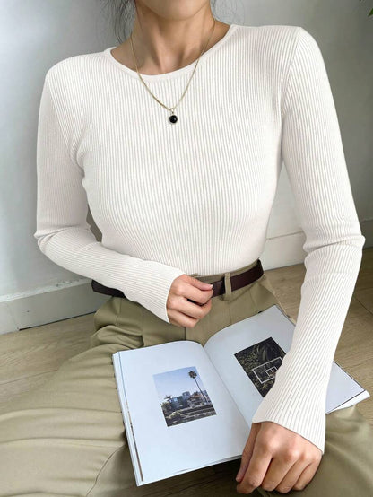 Krakow Ribbed Knit Crew Neck Fitted Pullover Sweater