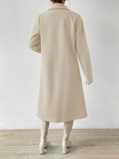 Victoria Classic Double-Breasted Longline Tailored Overcoat - Apricot