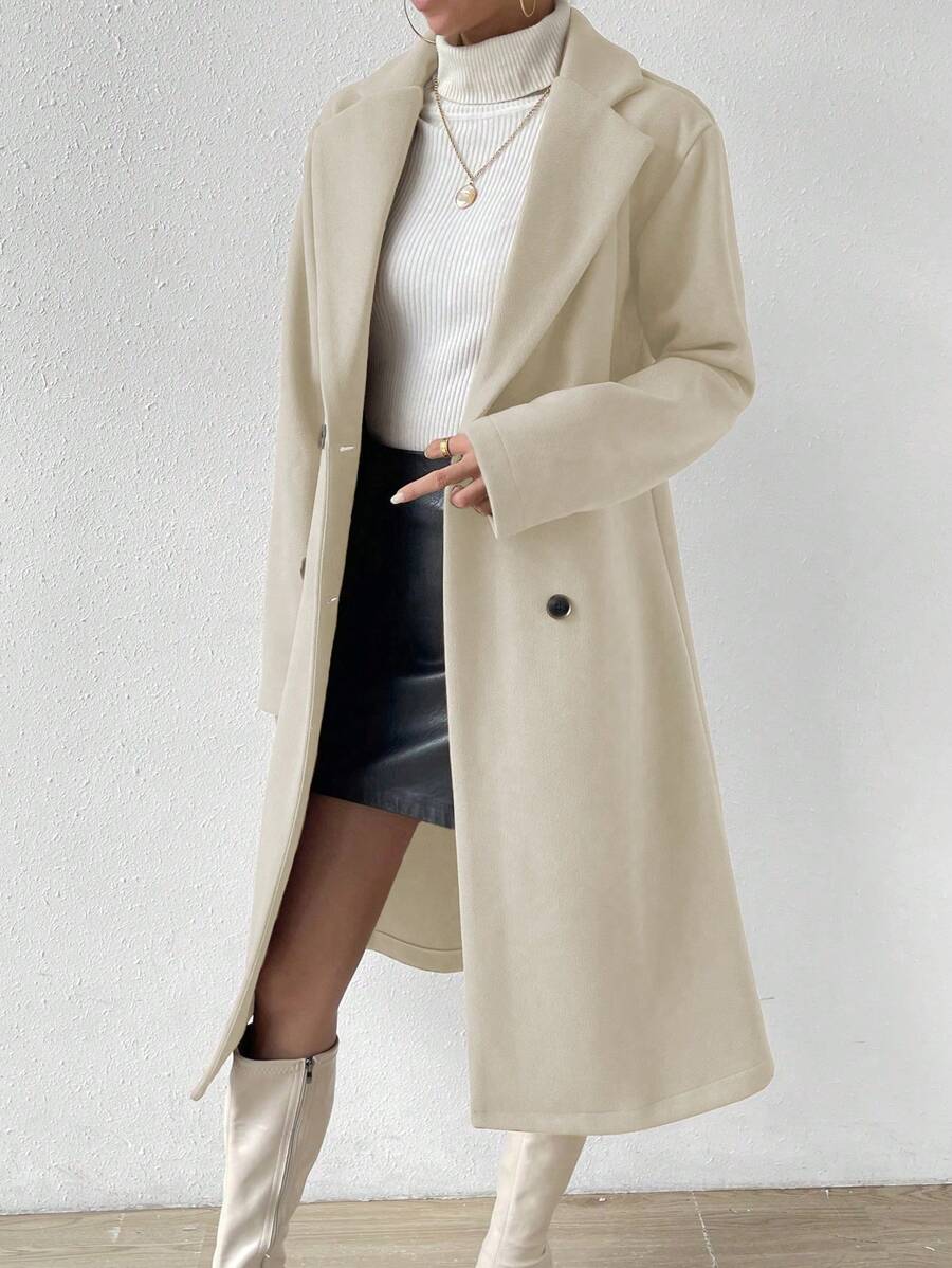 Victoria Classic Double-Breasted Longline Tailored Overcoat - Apricot