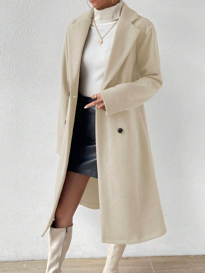 Victoria Classic Double-Breasted Longline Tailored Overcoat - Apricot