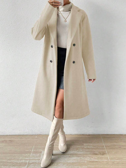 Victoria Classic Double-Breasted Longline Tailored Overcoat - Apricot