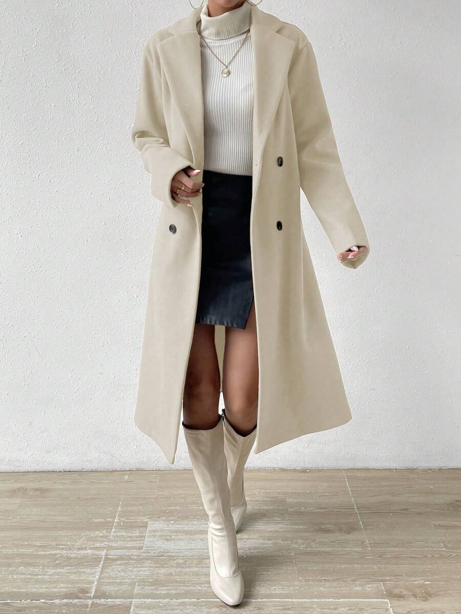 Victoria Classic Double-Breasted Longline Tailored Overcoat - Apricot