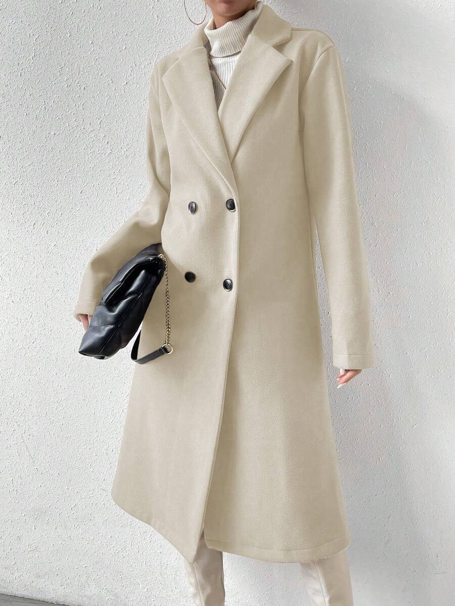 Victoria Classic Double-Breasted Longline Tailored Overcoat - Apricot