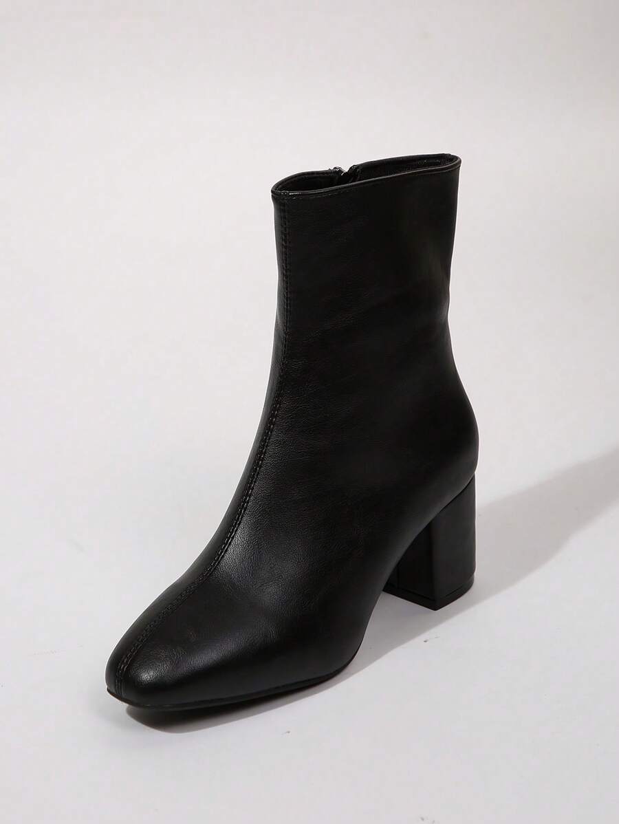 Kennd Celebrity Style Square Toe Tall Boots, Slim Fit Leather Look Chunky Heel Long Boots, Lace-Up Ride Boot For Women, Autumn/Winter With Fur Lining,Boots For Women Mensa