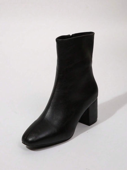 Kennd Celebrity Style Square Toe Tall Boots, Slim Fit Leather Look Chunky Heel Long Boots, Lace-Up Ride Boot For Women, Autumn/Winter With Fur Lining,Boots For Women Mensa
