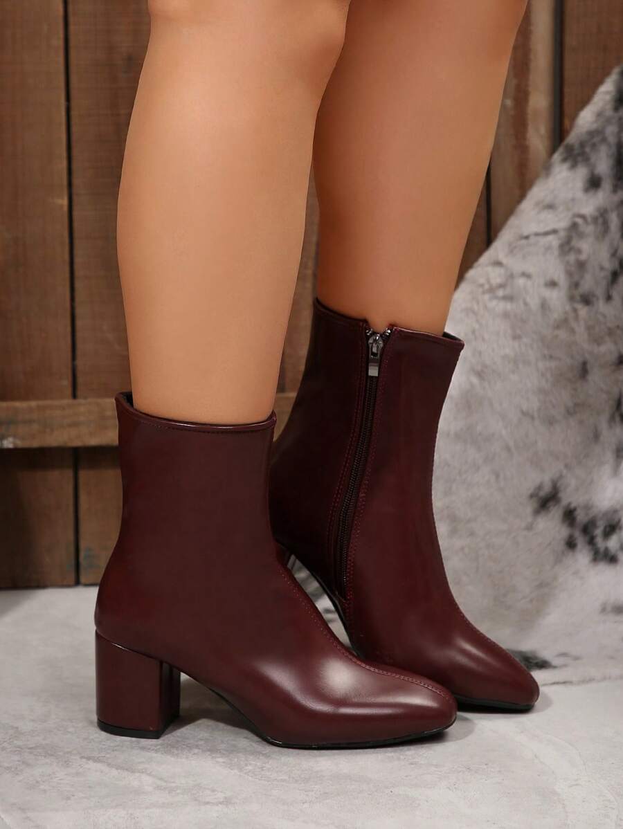 Kennd Celebrity Style Square Toe Tall Boots, Slim Fit Leather Look Chunky Heel Long Boots, Lace-Up Ride Boot For Women, Autumn/Winter With Fur Lining,Boots For Women Mensa