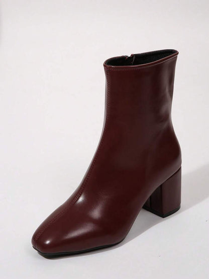 Kennd Celebrity Style Square Toe Tall Boots, Slim Fit Leather Look Chunky Heel Long Boots, Lace-Up Ride Boot For Women, Autumn/Winter With Fur Lining,Boots For Women Mensa
