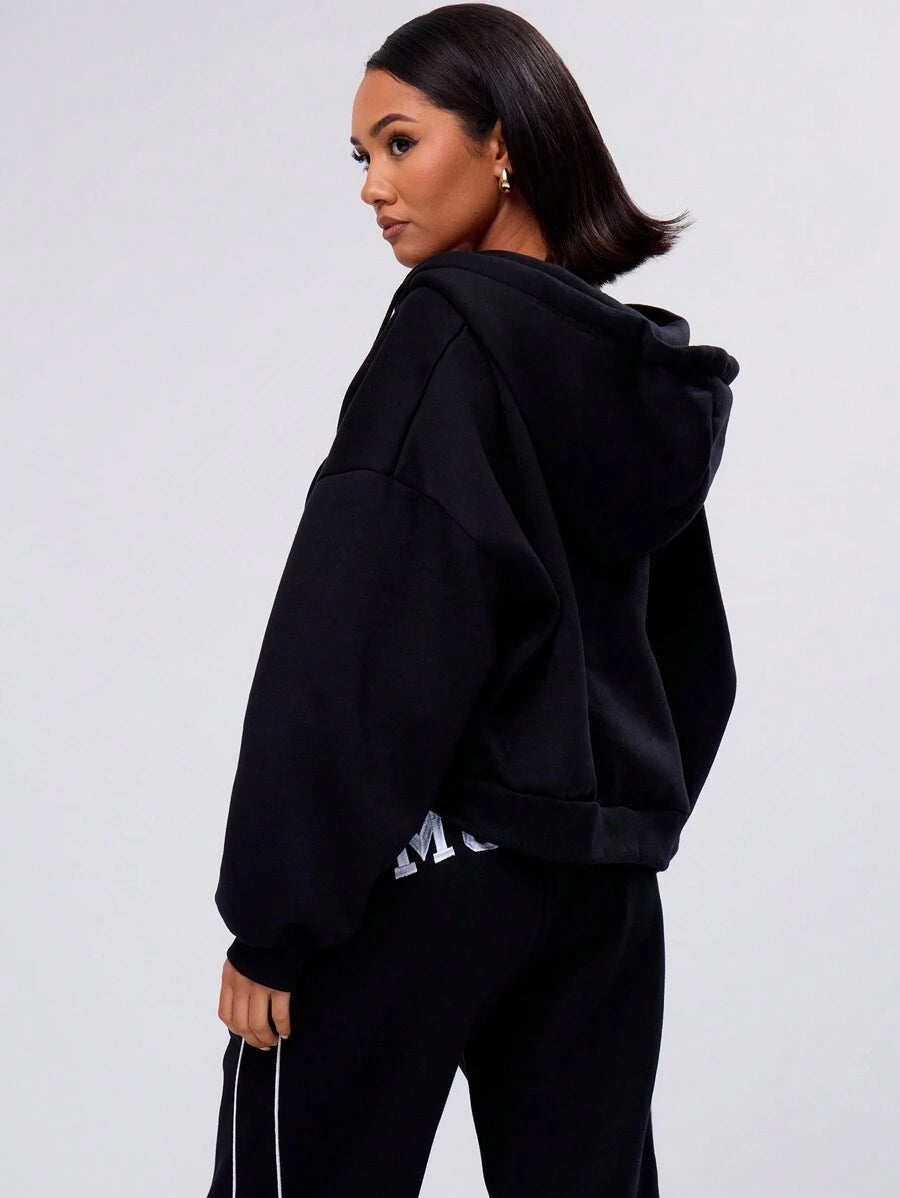 Claudia Double Zip Drawstring Hoodie - Burgundy