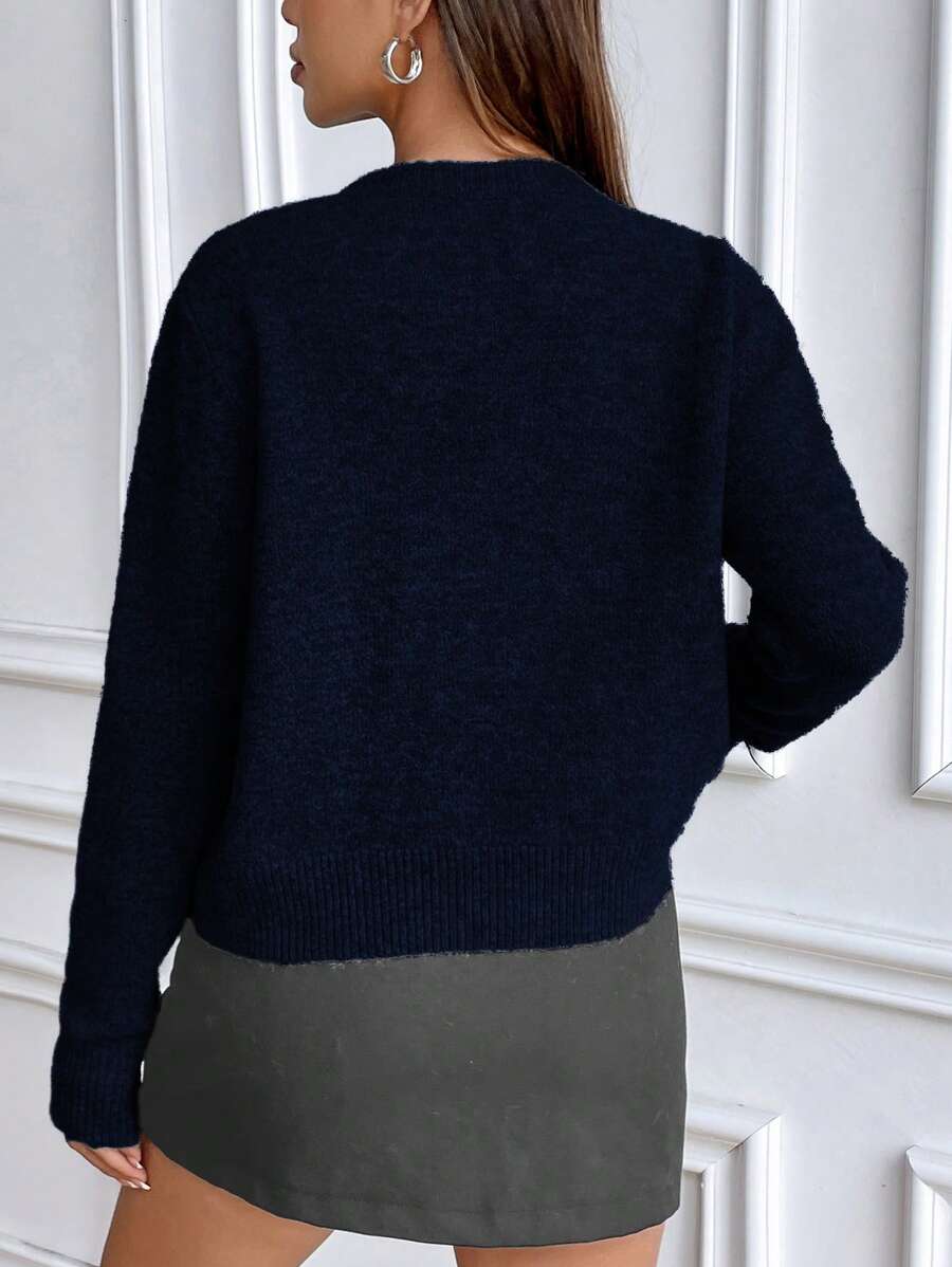 Women's Crew Neck Ribbed Knit Sweater, Fitted Pullover for Fall Winter - White