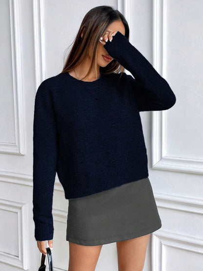 Women's Crew Neck Ribbed Knit Sweater, Fitted Pullover for Fall Winter - Grey