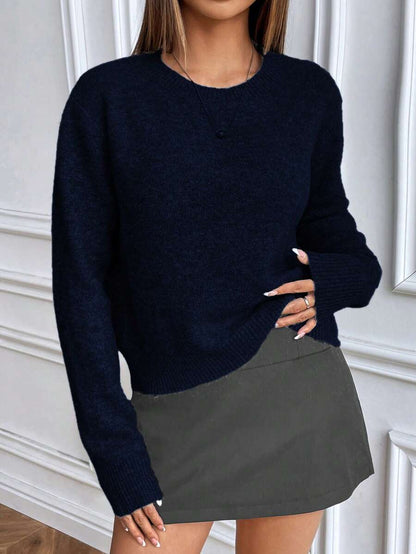 Women's Crew Neck Ribbed Knit Sweater, Fitted Pullover for Fall Winter - Khaki