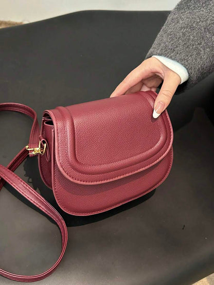 Women's Small Saddle Crossbody Bag, Faux Leather Flap Shoulder Purse with Adjustable Strap