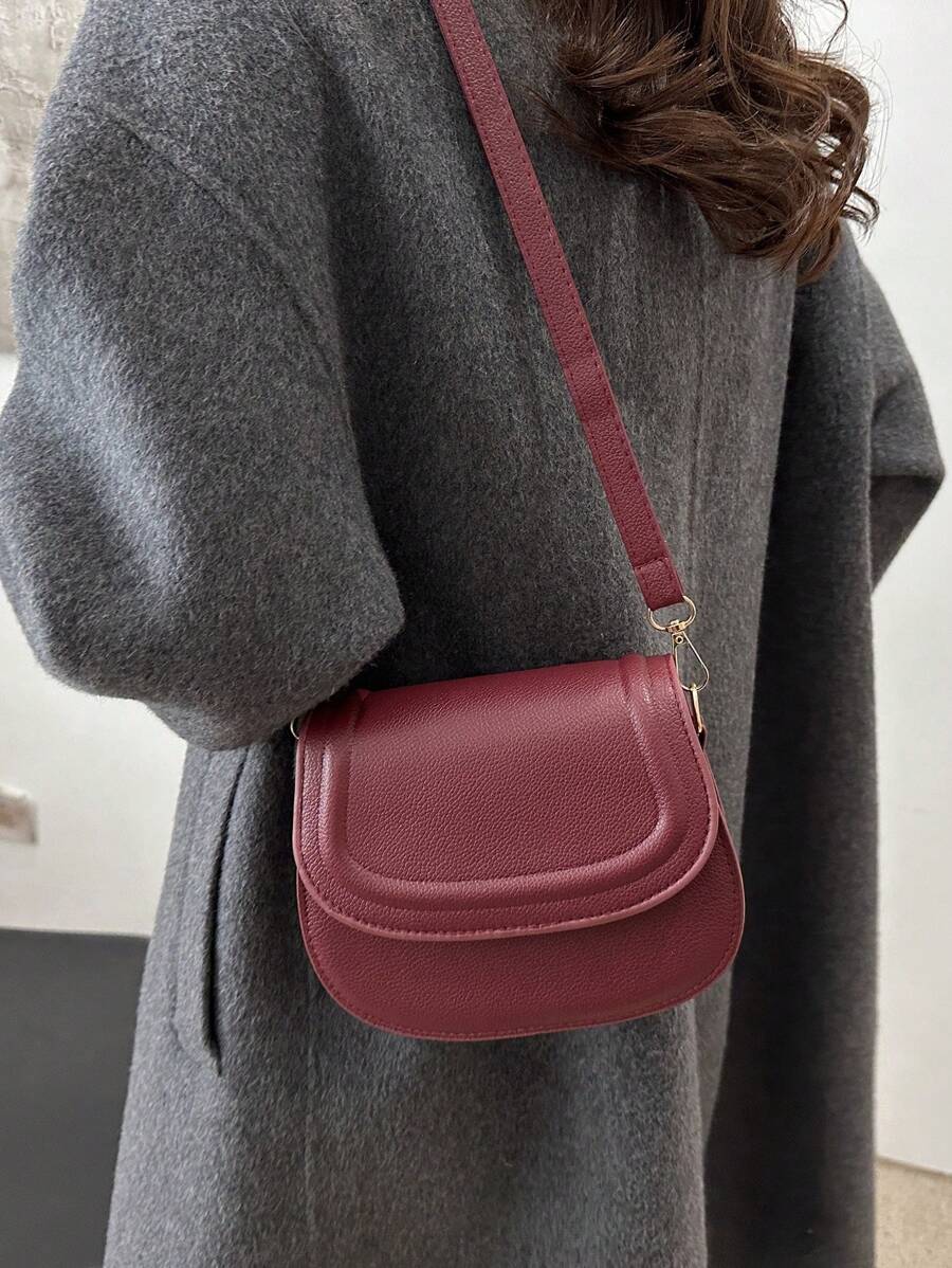 Women's Small Saddle Crossbody Bag, Faux Leather Flap Shoulder Purse with Adjustable Strap