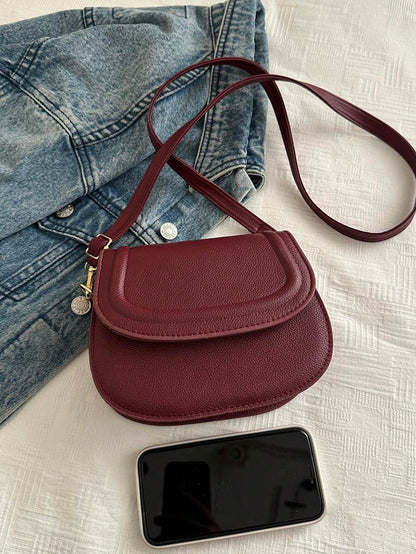 Women's Small Saddle Crossbody Bag, Faux Leather Flap Shoulder Purse with Adjustable Strap