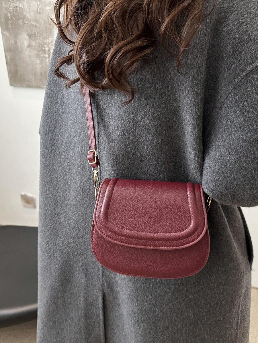 Women's Small Saddle Crossbody Bag, Faux Leather Flap Shoulder Purse with Adjustable Strap