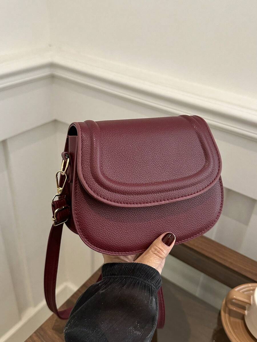 Women's Small Saddle Crossbody Bag, Faux Leather Flap Shoulder Purse with Adjustable Strap
