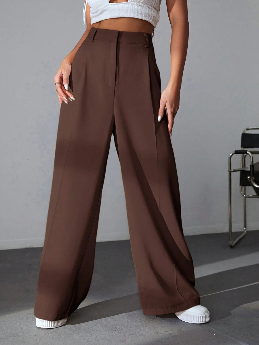 Carlotta High Waisted Straight Leg Trousers with Zip Fly - Black