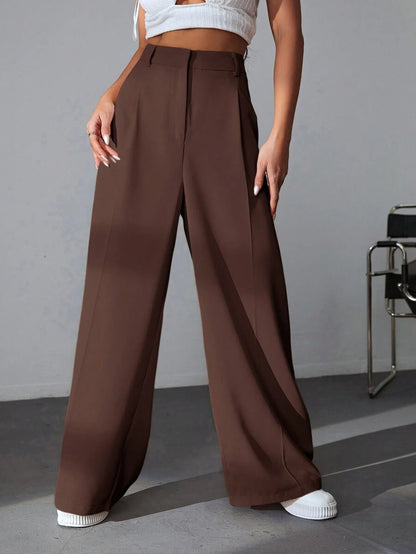 Carlotta High Waisted Straight Leg Trousers with Zip Fly - Black