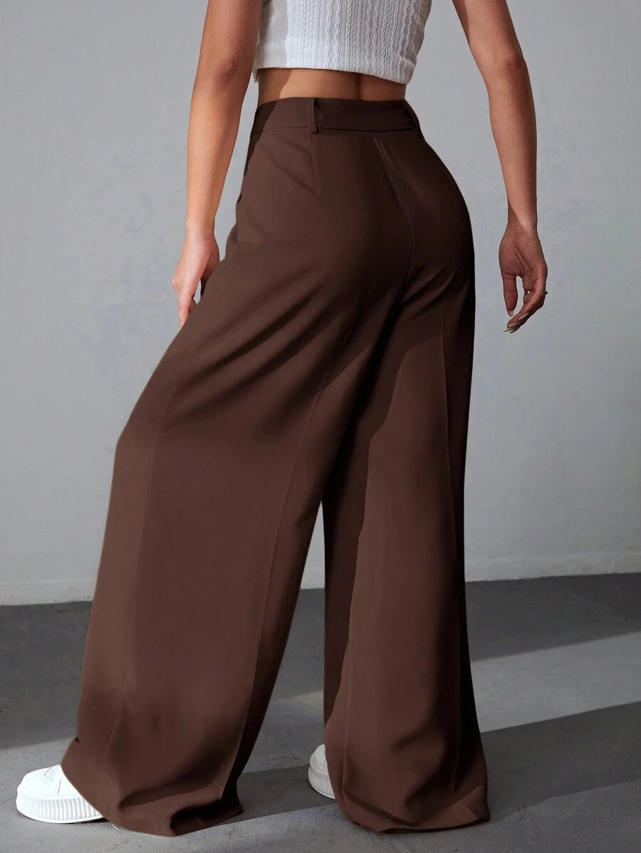 Carlotta High Waisted Straight Leg Trousers with Zip Fly - Black