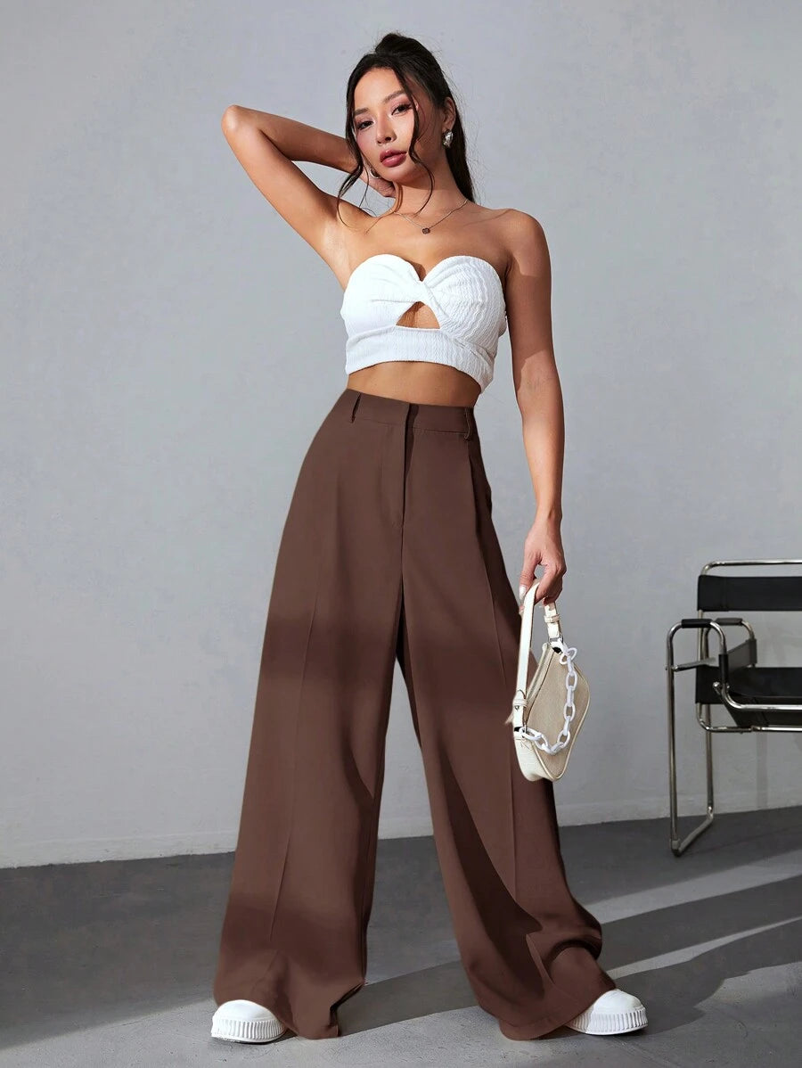 Carlotta High Waisted Straight Leg Trousers with Zip Fly - Black