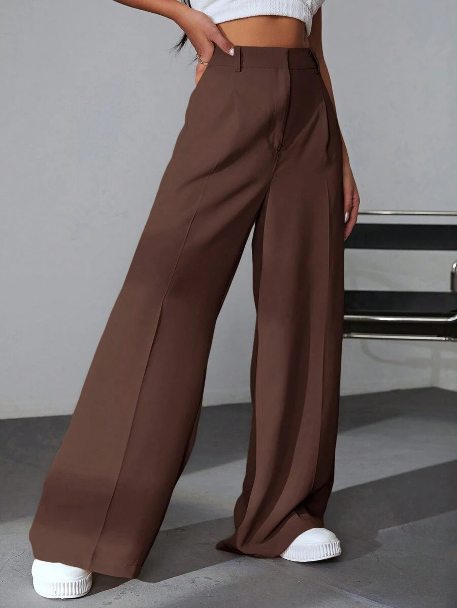 Carlotta High Waisted Straight Leg Trousers with Zip Fly - Black