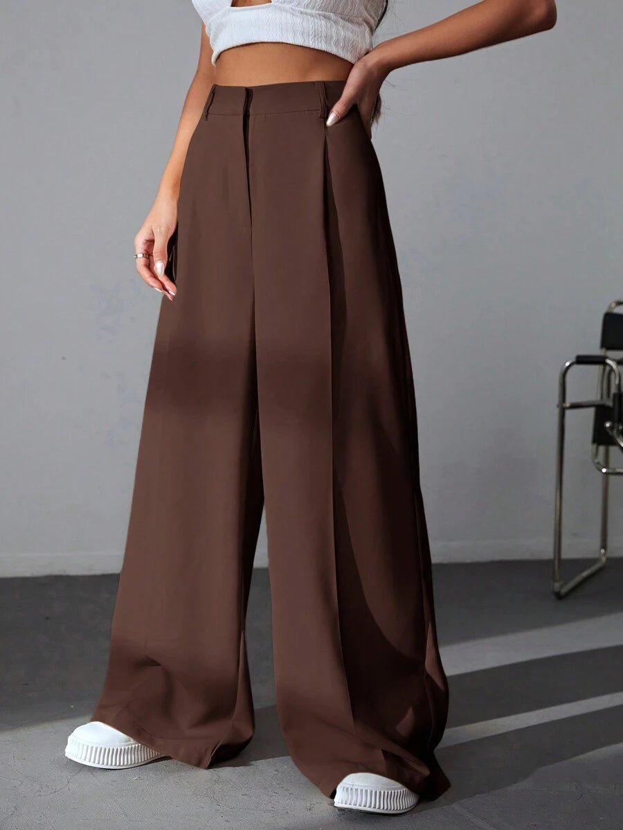 Carlotta High Waisted Straight Leg Trousers with Zip Fly - Black