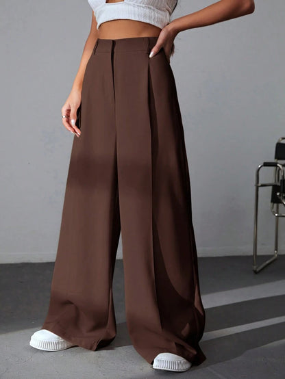 Carlotta High Waisted Straight Leg Trousers with Zip Fly - Black