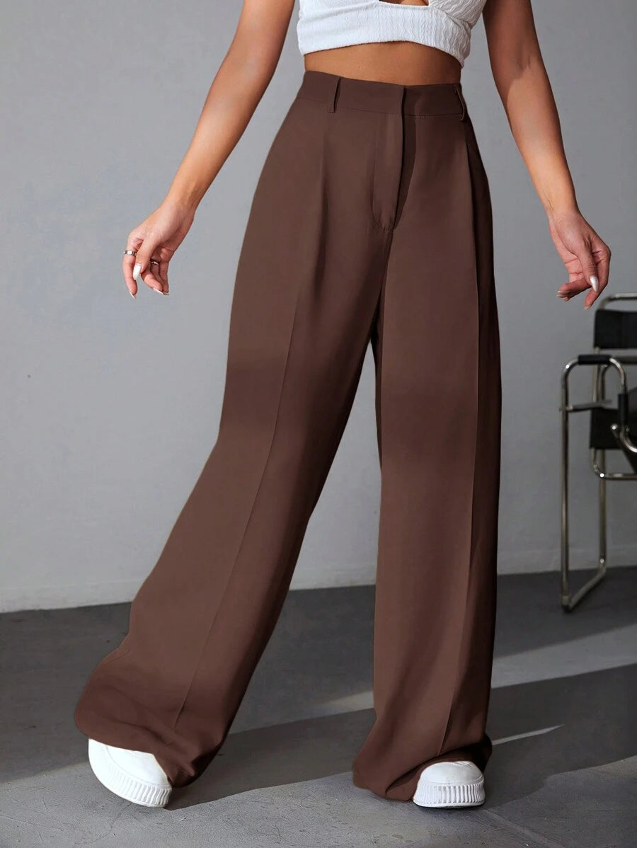 Carlotta High Waisted Straight Leg Trousers with Zip Fly - Black