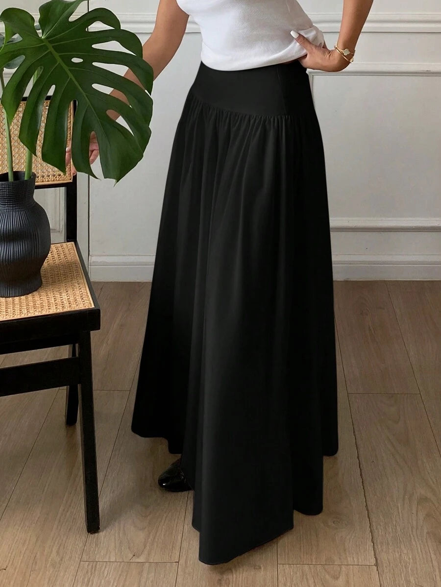 Cressida High Waist Wide Waistband Pleated Maxi Skirt - Black