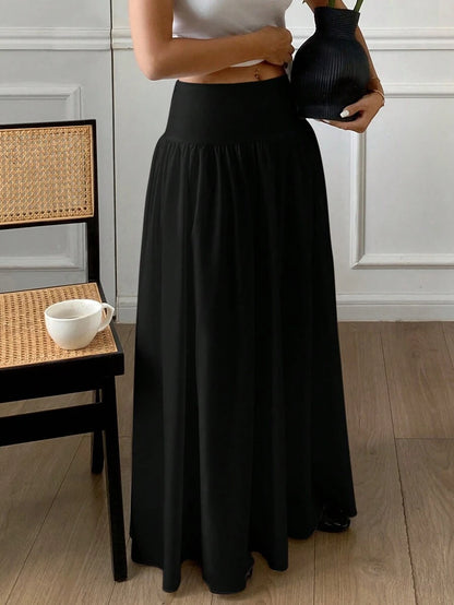 Cressida High Waist Wide Waistband Pleated Maxi Skirt - Black