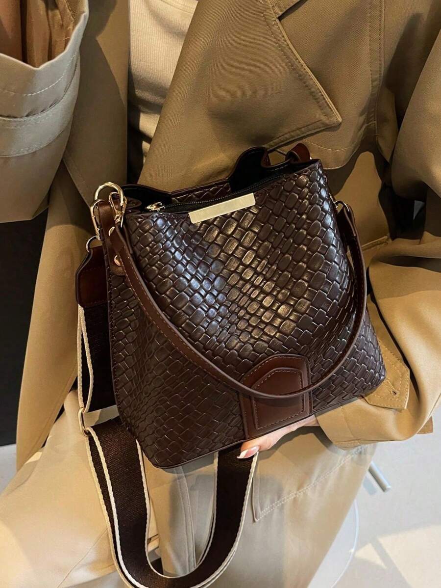 Lausanne Suede Look Bucket Bag with Wide Shoulder Strap