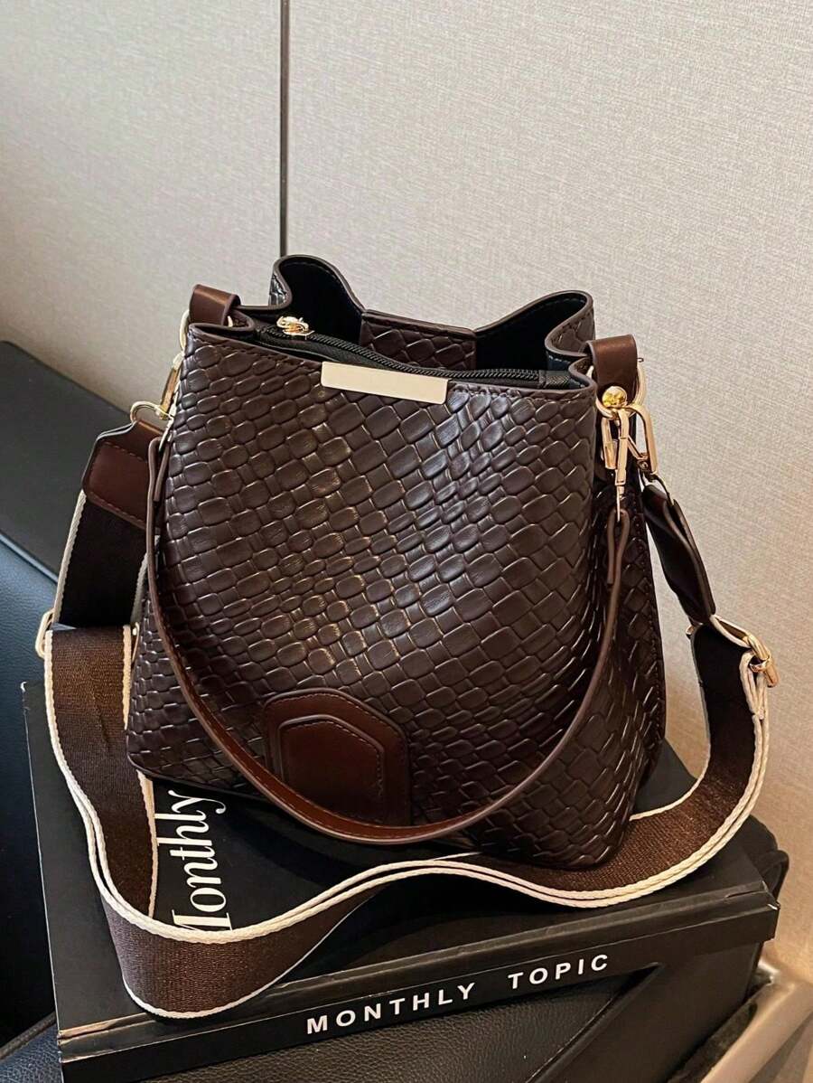 Lausanne Suede Look Bucket Bag with Wide Shoulder Strap