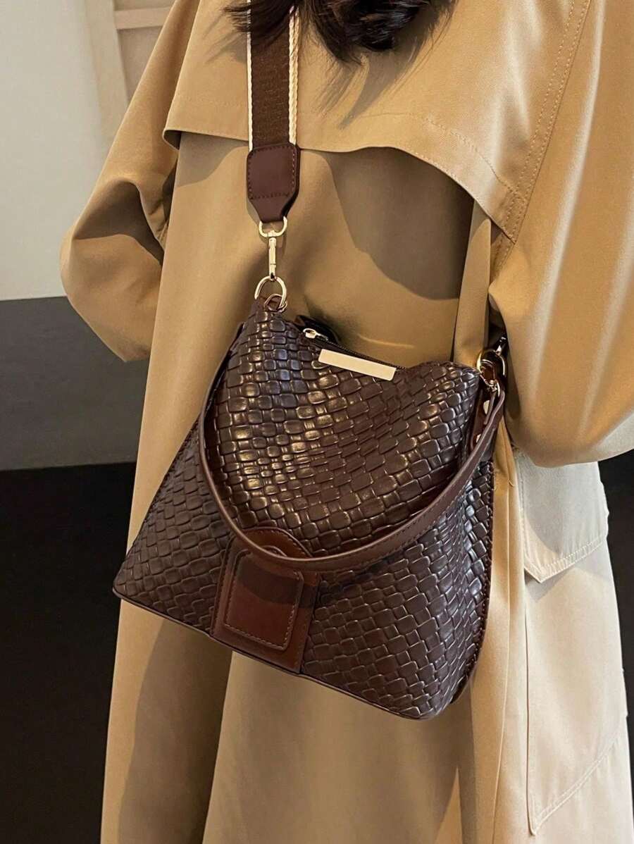 Lausanne Suede Look Bucket Bag with Wide Shoulder Strap
