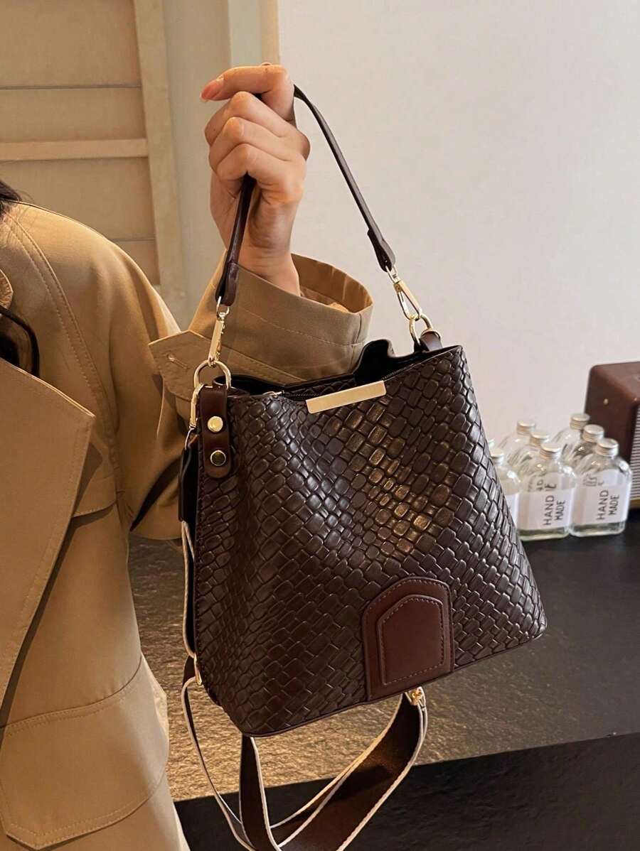 Lausanne Suede Look Bucket Bag with Wide Shoulder Strap