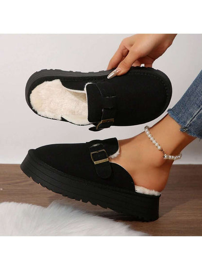 Women's Thick Flat Slippers For Winter -  Comfy And Warm Suede Shearling Short Boots Casual Snow Shoes With Thick Soles Desinge Mensa