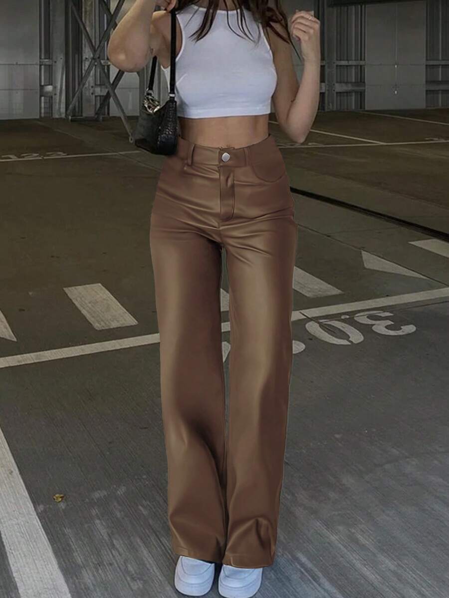 Durango High Waist Faux Leather Straight Leg Pants