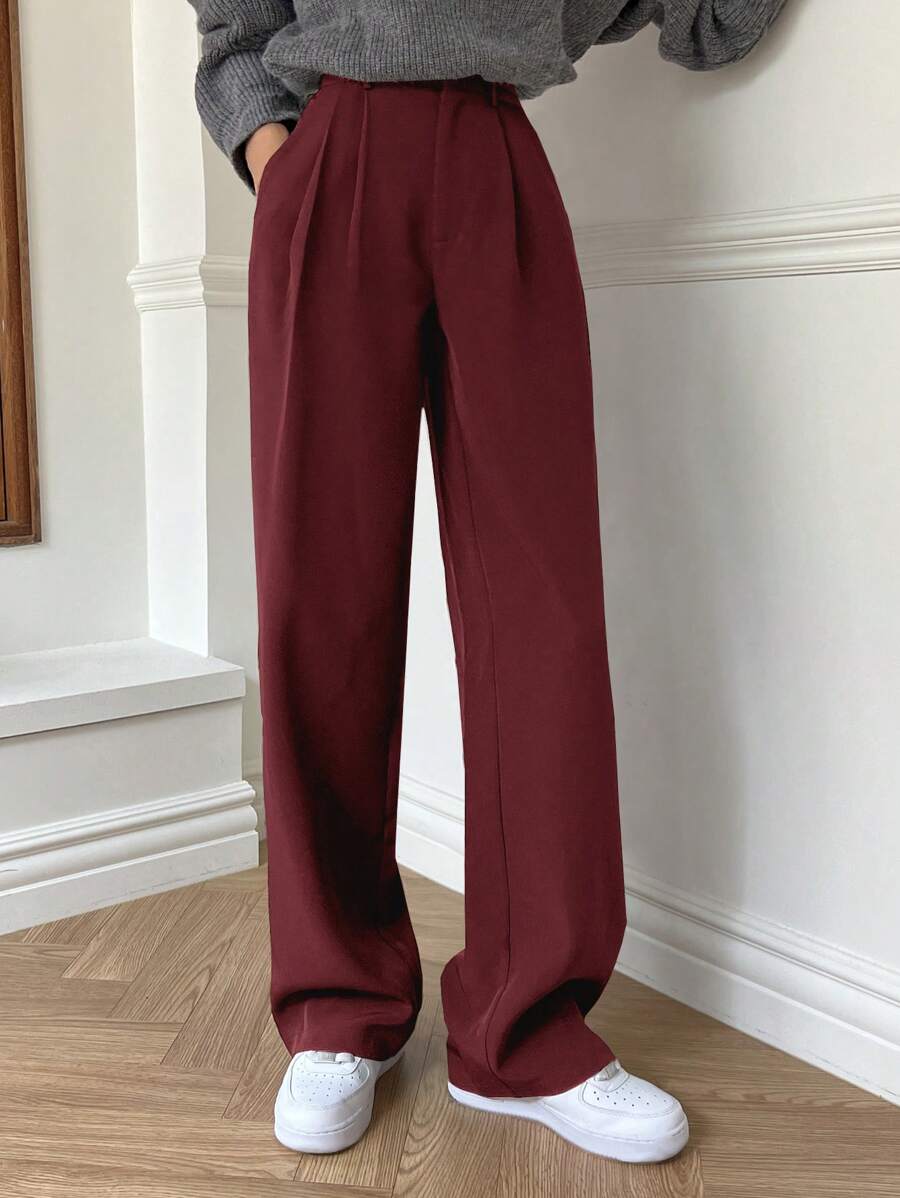 Delft High Waist Pleated Straight Leg Trousers