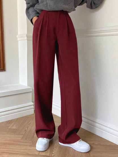 Delft High Waist Pleated Straight Leg Trousers