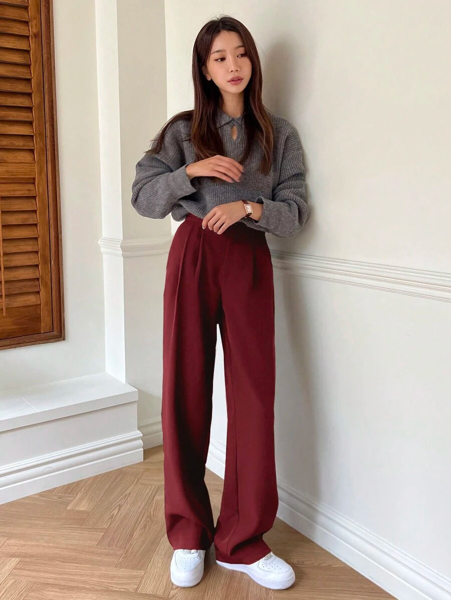 Delft High Waist Pleated Straight Leg Trousers