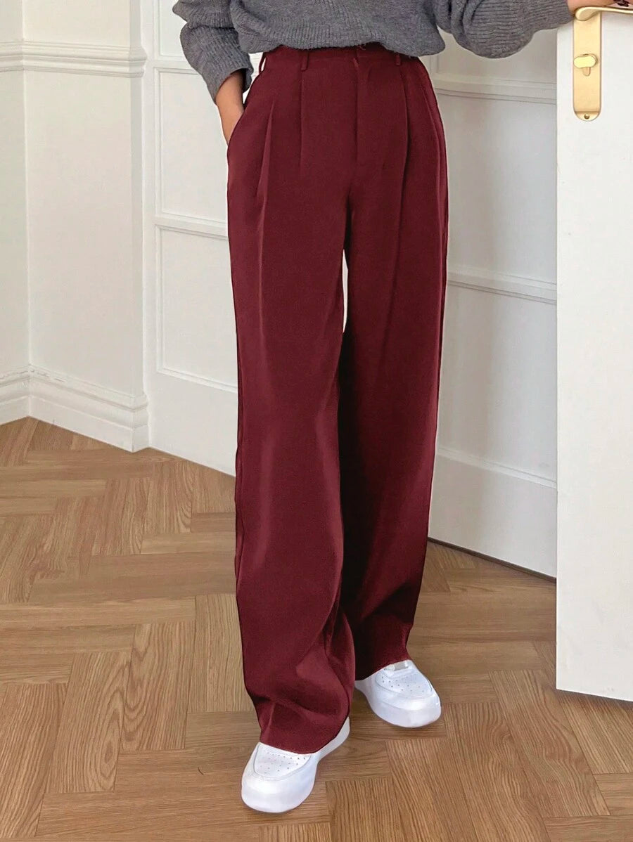 Delft High Waist Pleated Straight Leg Trousers